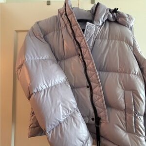 Aritzia Light Lavender Shiny Puffer Jacket with Hood